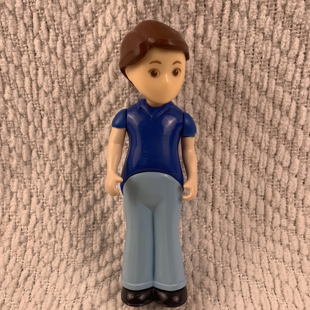 Vintage Little Tikes Dollhouse Dad Father Brown Hair Figure Sits &‎ Stands Blue